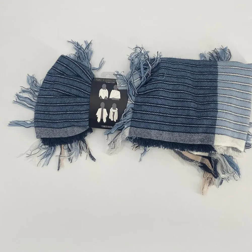 Twig & Arrow Blue Striped Blanket Scarf - New with Tags